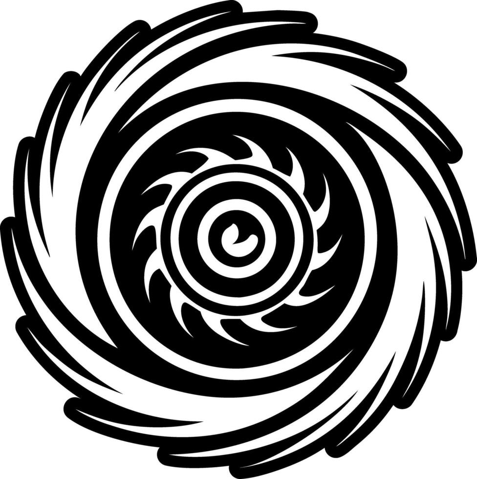 A black and white logo of a spinning wheel vector