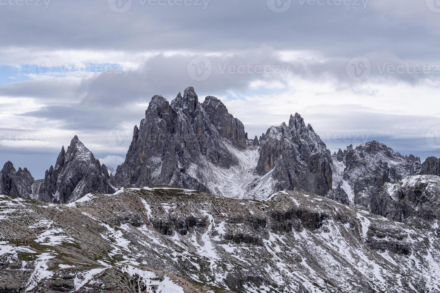 Grand peak rock mountain of Cadini di Misurina. Location place Tre Cime di Lavaredo, Dolomites, Italy photo
