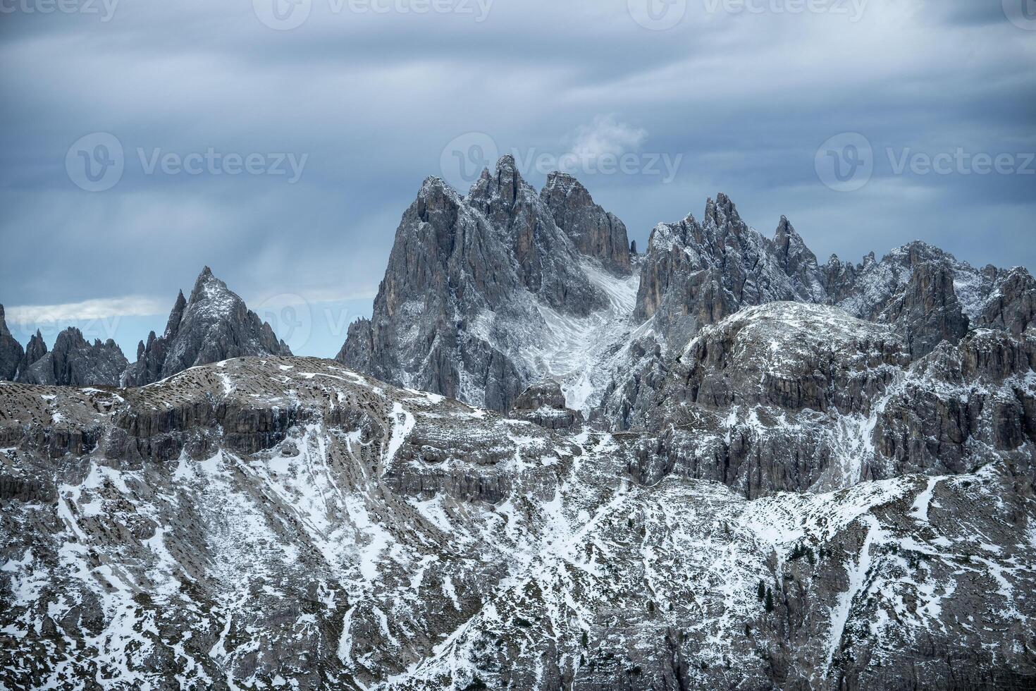 Grand peak rock mountain of Cadini di Misurina. Location place Tre Cime di Lavaredo, Dolomites, Italy photo