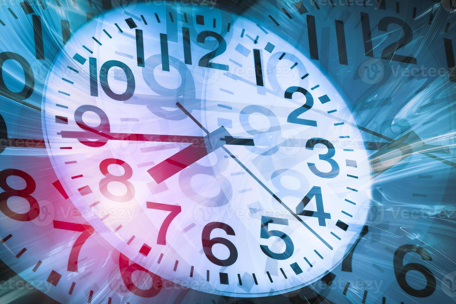 Complex precision times clock business working hours moving. Stacked multiple dimension time space graphic art concept. photo