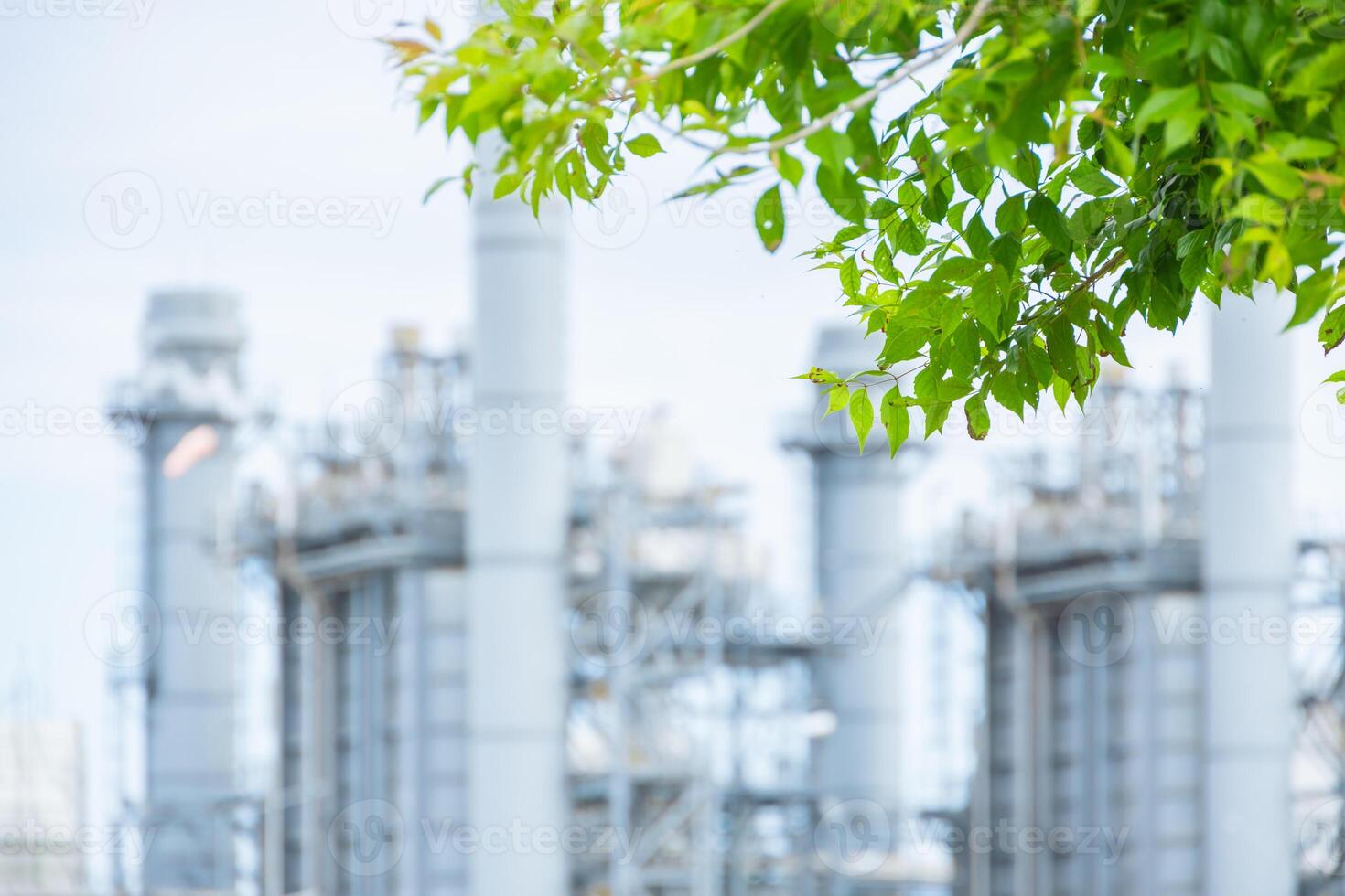 Power plant background with tree. Green industry eco power for sustainable energy saving environmental friendly low carbon footprint concept. photo