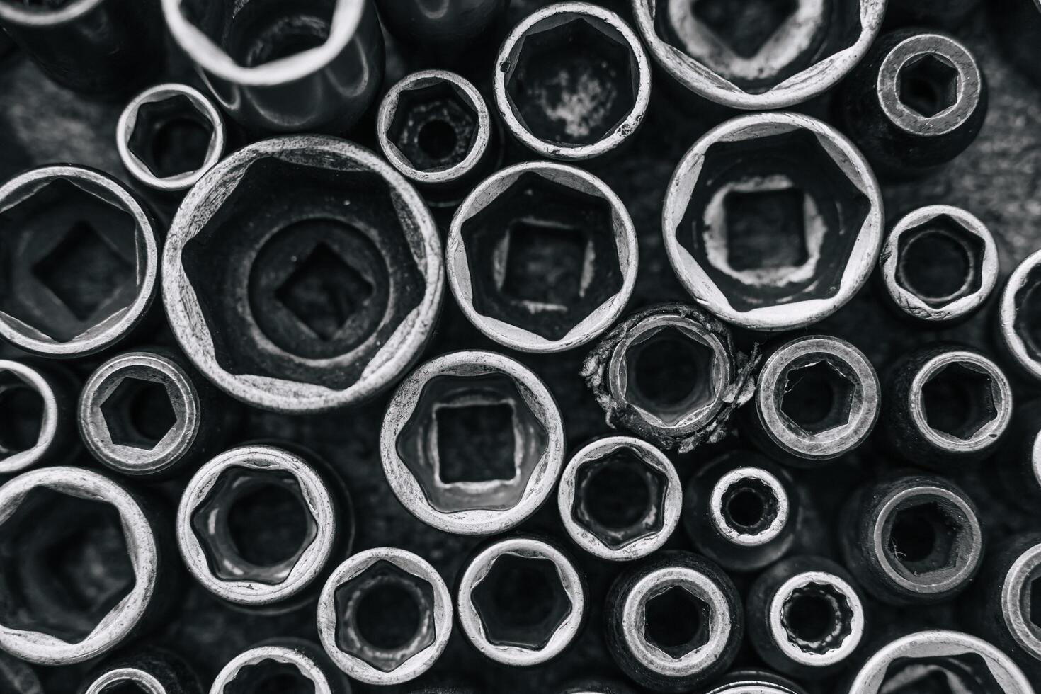 Wrench block mechanic tools service equipments socket black and white art photography for garage decoration photo