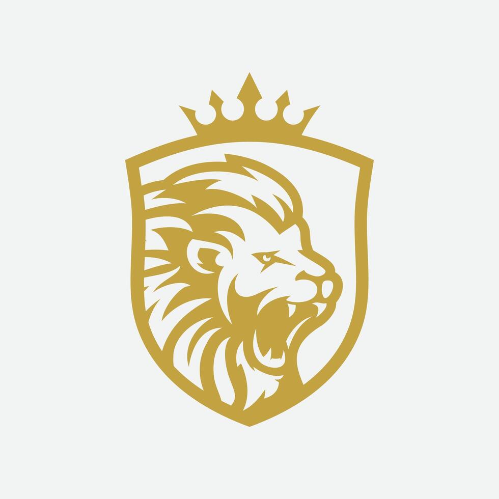 Lion Head Logo Design Template And Shield vector