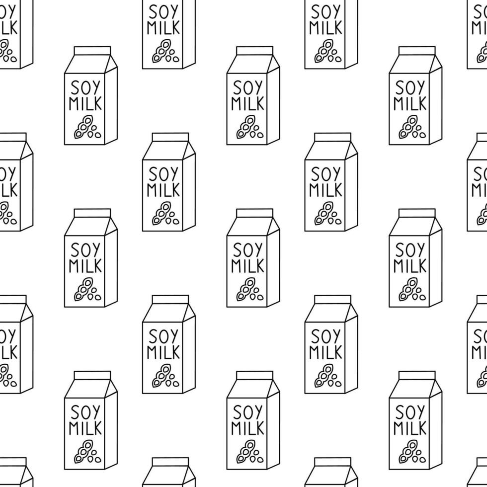 Seamless Pattern with Soy milk. Box Carton packaging. Outline, Doodle, Line art. flat illustration. vector