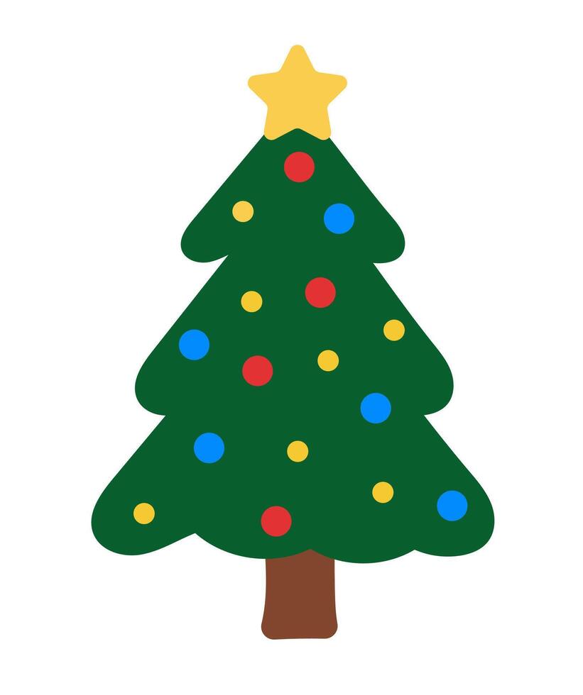 Christmas Tree with star and balls. Winter Element. Flat illustration. vector