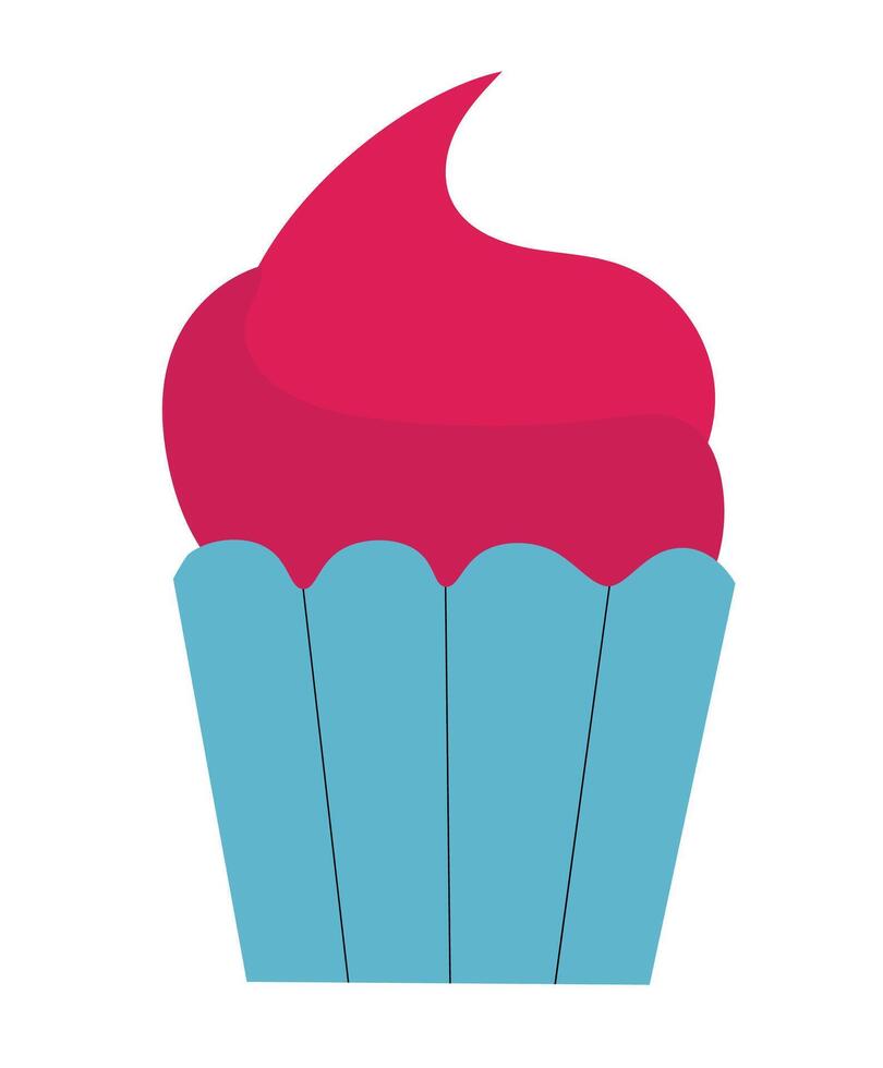 Cupcake with pink whipped cream. Flat Illustration. vector
