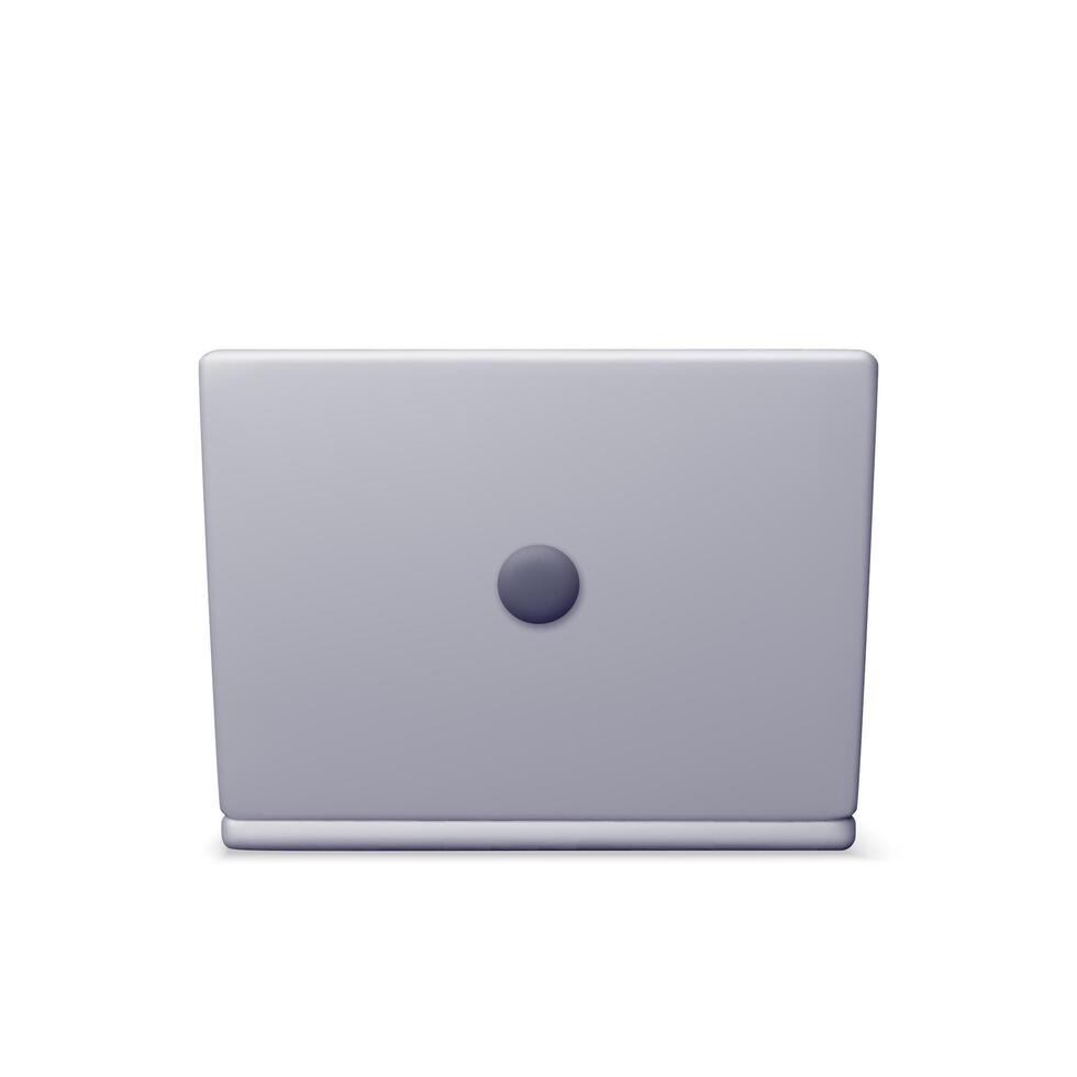 3D cartoon laptop computer back side isolated. Render notebook LCD display mock up with blank screen. Mobile computer device icon. Technology concept. vector