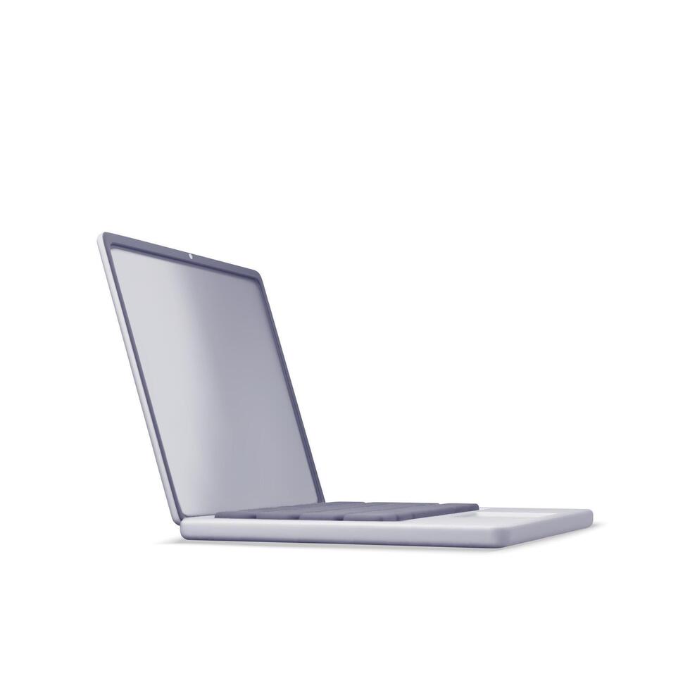 3D cartoon laptop computer isolated. Render notebook LCD display mock up with blank screen. Mobile computer device icon vector