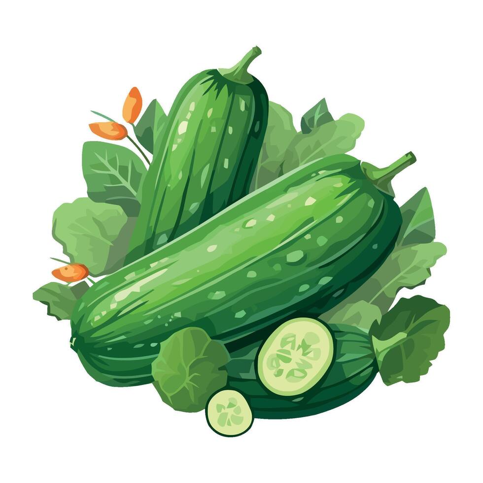 Fresh organic cucumber, healthy meal for dieting icon isolated vector