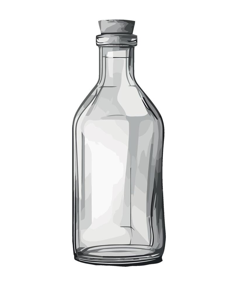 Transparent wine bottle with clean drinking glass icon isolated vector