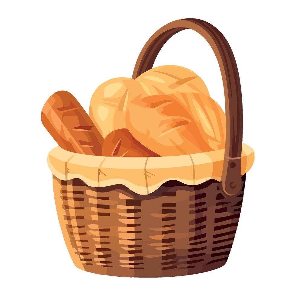 Fresh organic bread in wicker basket icon isolated vector