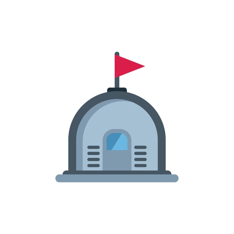 Grey concrete bunker with red flag waving on top vector