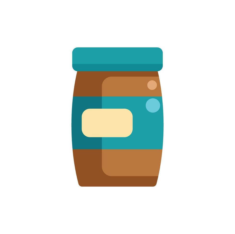 Brown glass jar with blue label containing peanut butter vector