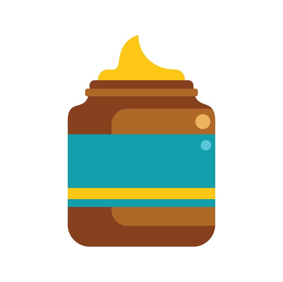 Brown glass jar with blue label containing yellow cosmetic cream vector
