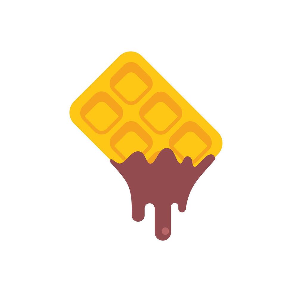 Delicious waffle covered with melted chocolate on white background vector