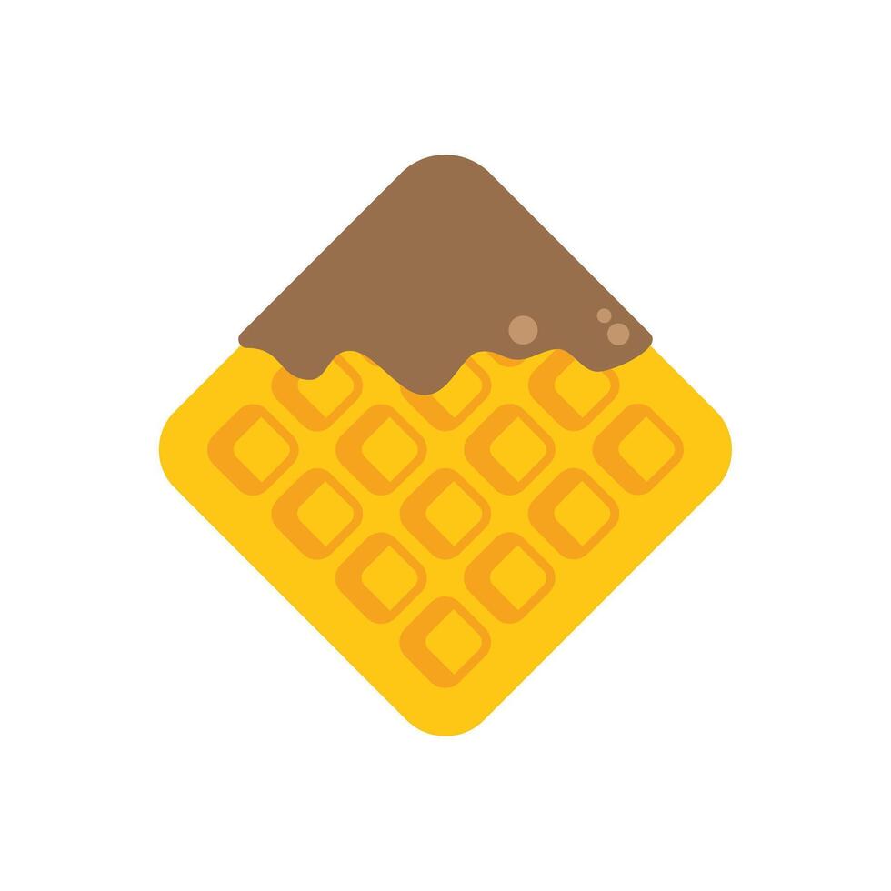 Delicious square waffle covered with melted chocolate on white background vector