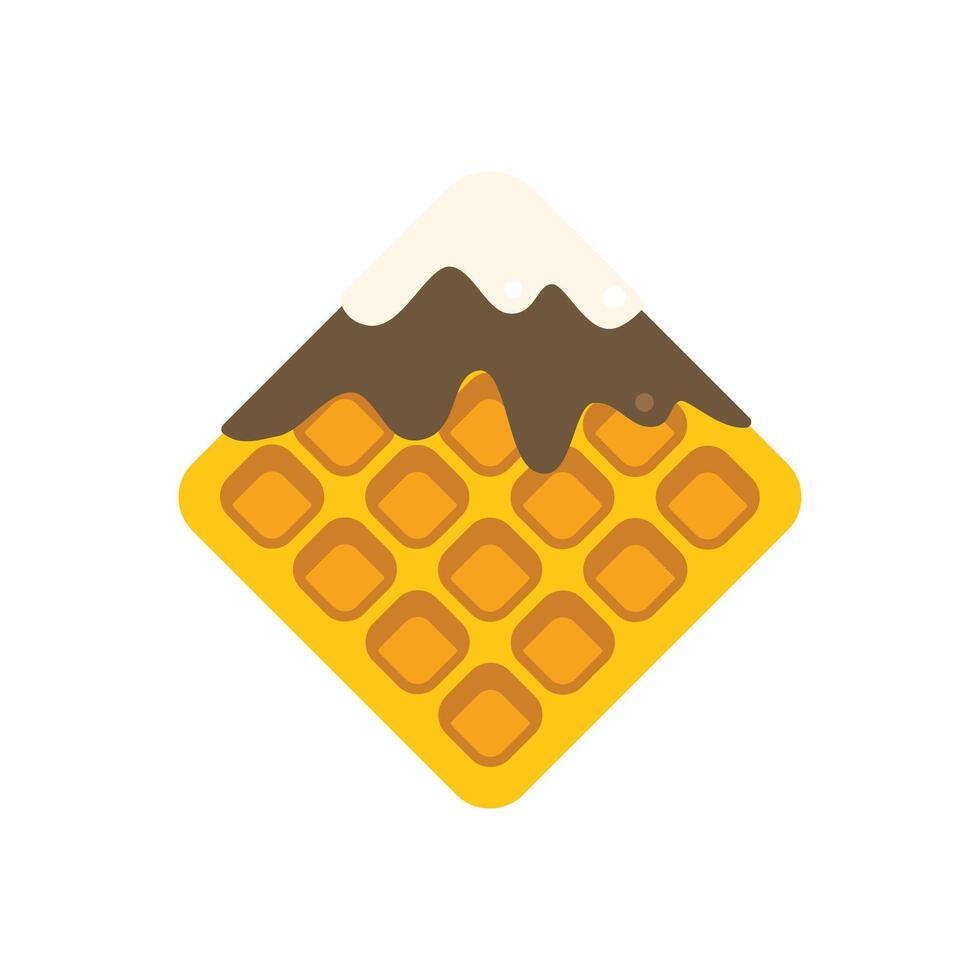 Delicious waffle covered with chocolate syrup and whipped cream illustration vector