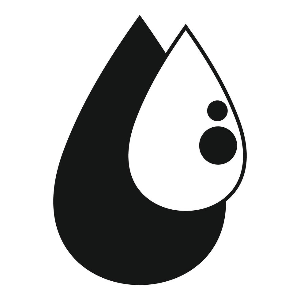 Two overlapping water droplets with bubbles forming simple icon vector