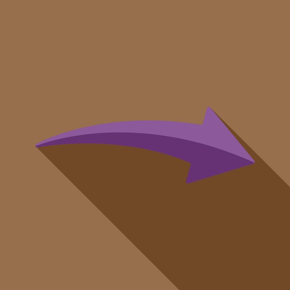Purple arrow pointing right with long shadow on brown background vector