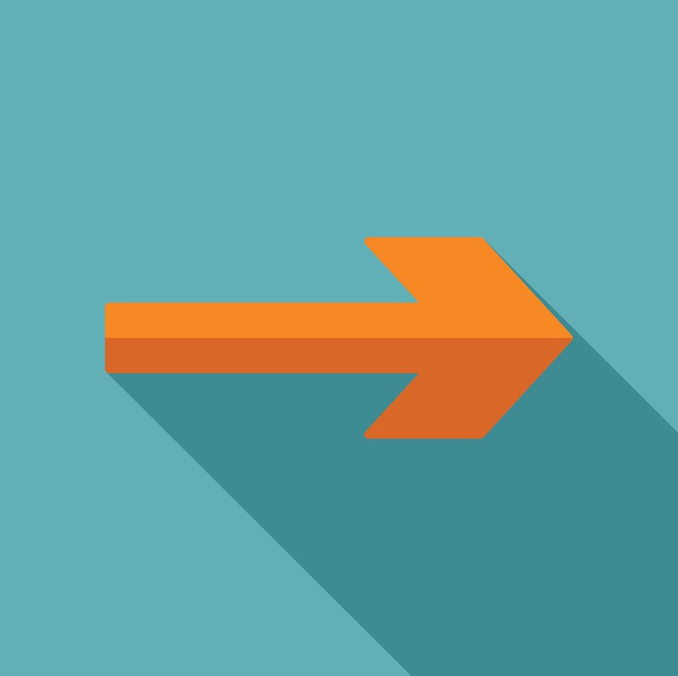 Orange arrow pointing right with long shadow on turquoise background vector