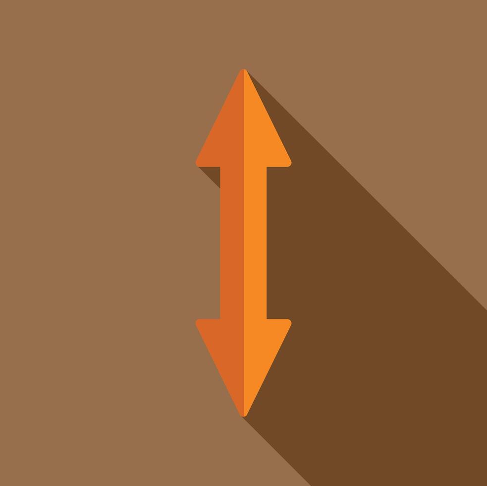 Orange double arrow pointing up and down with long shadow vector