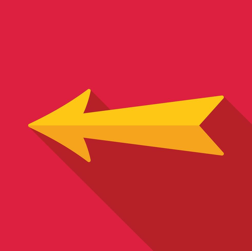 Yellow arrow pointing left on red background with long shadow vector