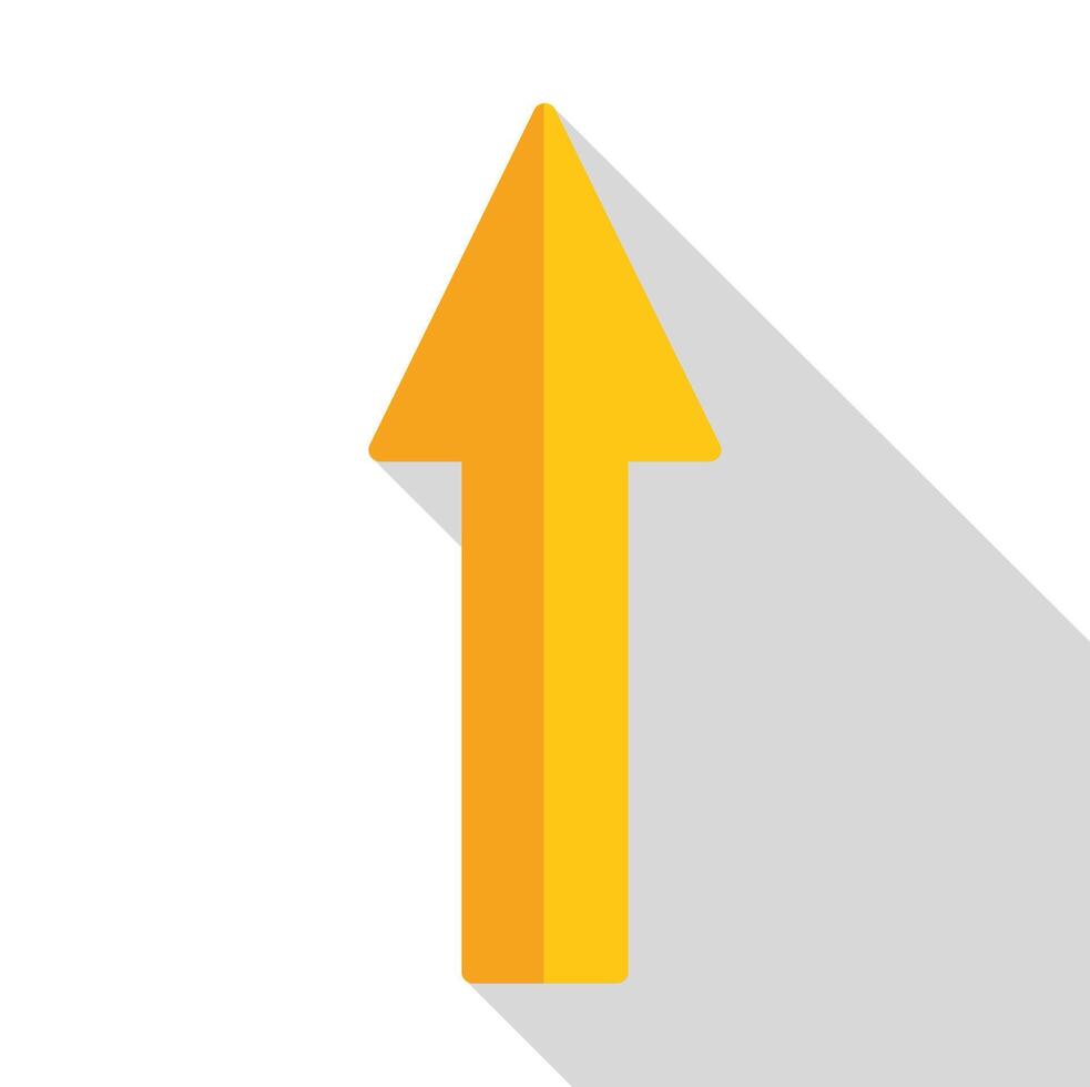 Yellow up arrow pointing upwards with long shadow vector