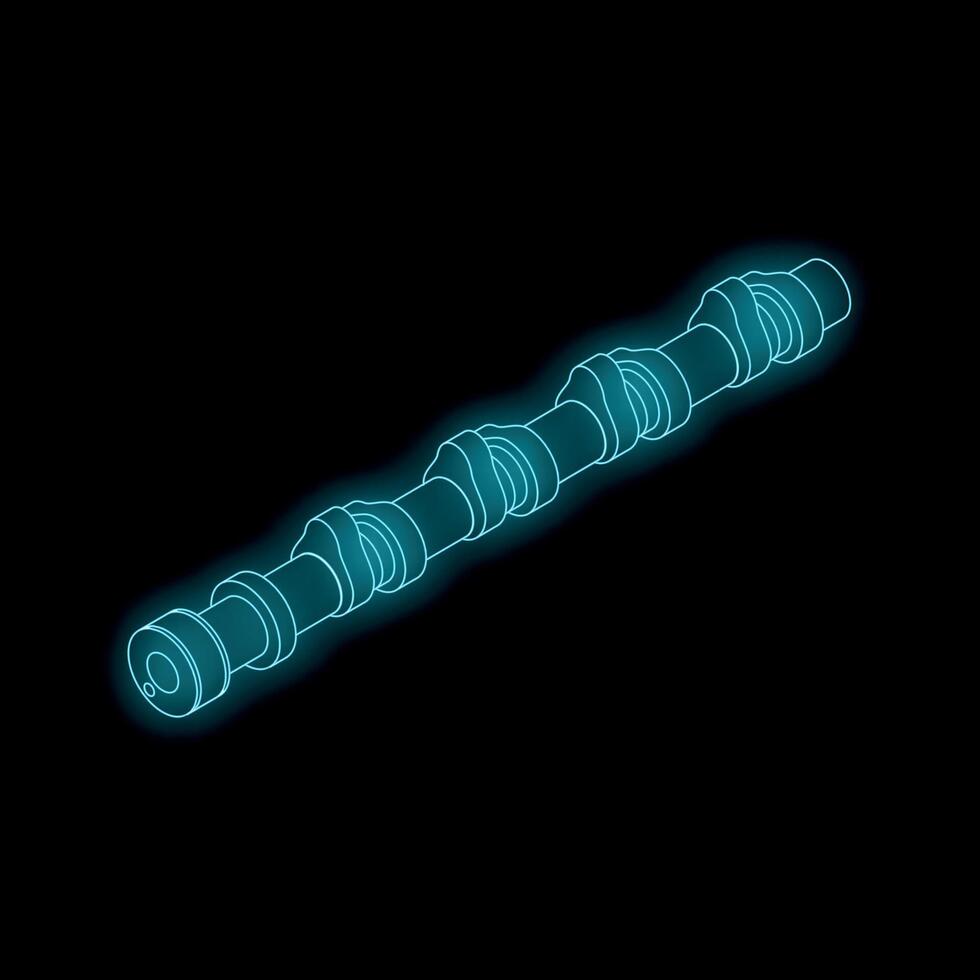 Glowing low poly model camshaft on black background vector
