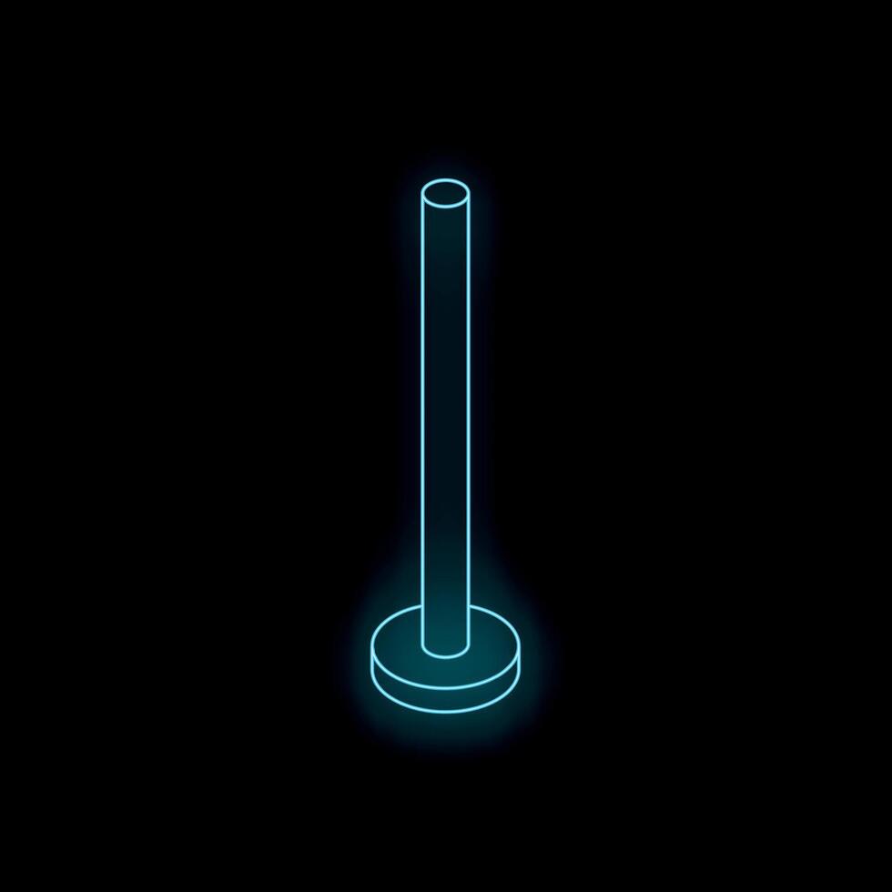 Blue neon pole standing on round base on black background vector
