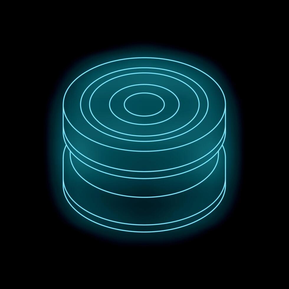Neon cylinder glowing on dark background with concentric circles vector