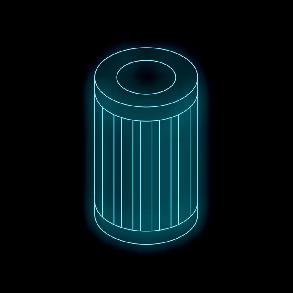 Neon icon of car oil filter glowing on black background vector