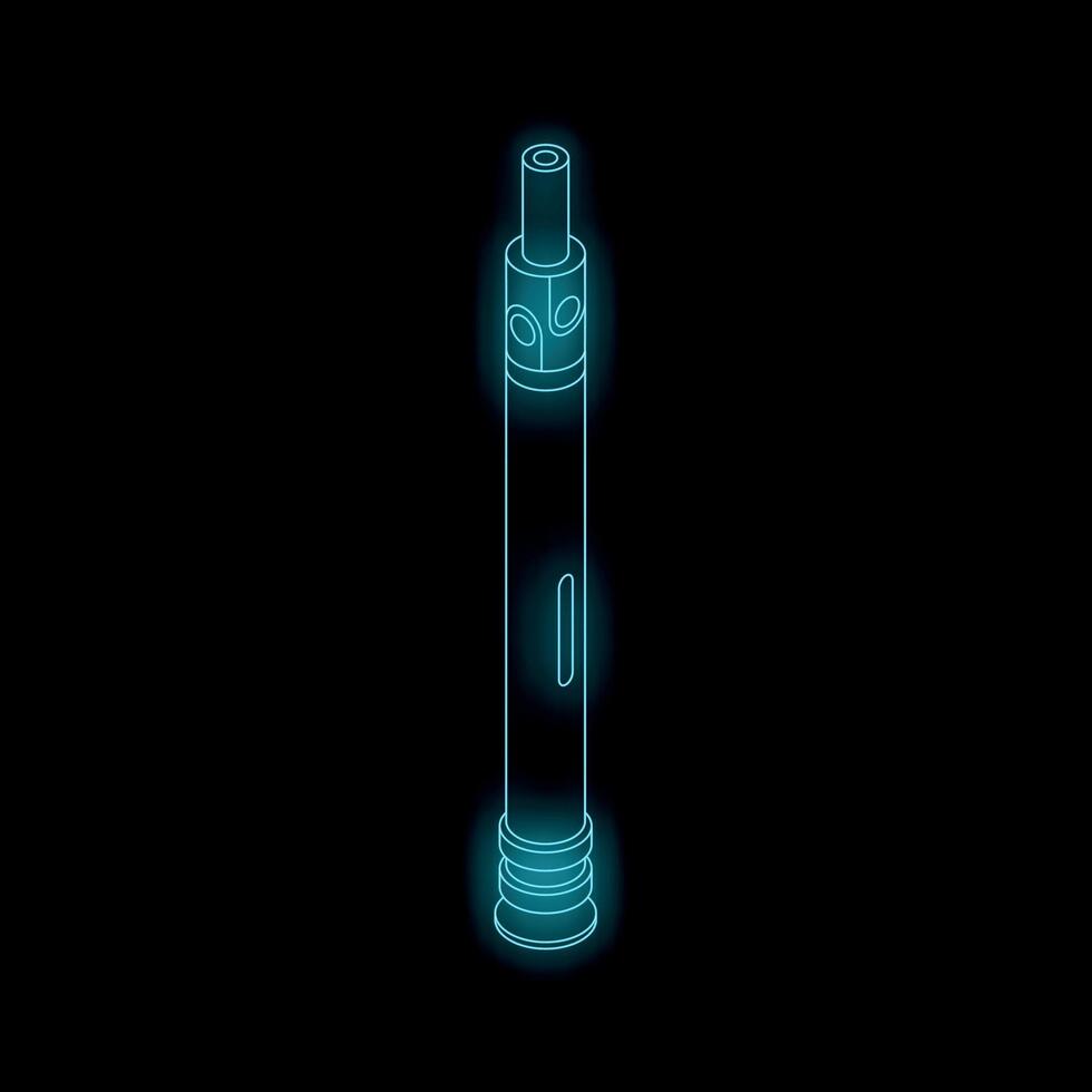 Glowing neon electronic cigarette vaporizer on black background vector