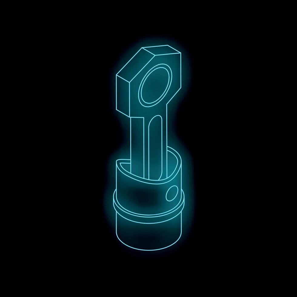 Neon icon of engine piston with pleuel connecting rod glowing vector