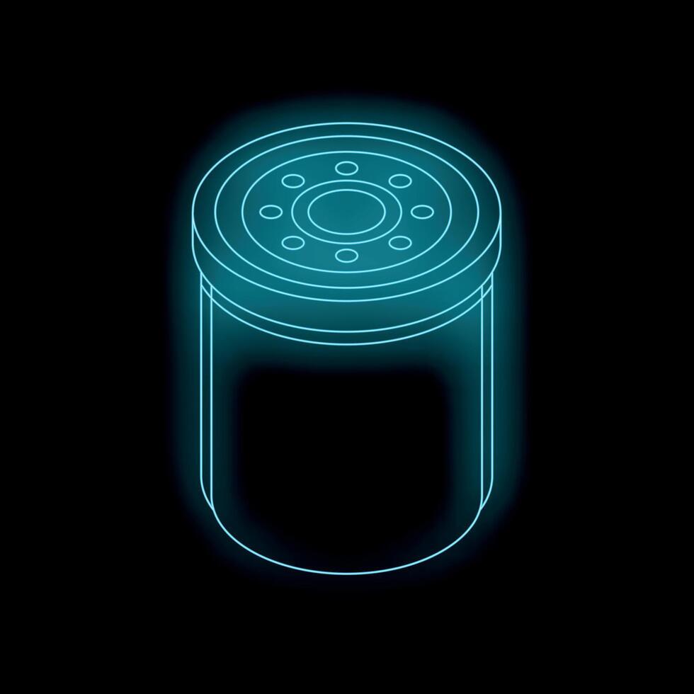 Neon icon of car oil filter glowing on dark background vector