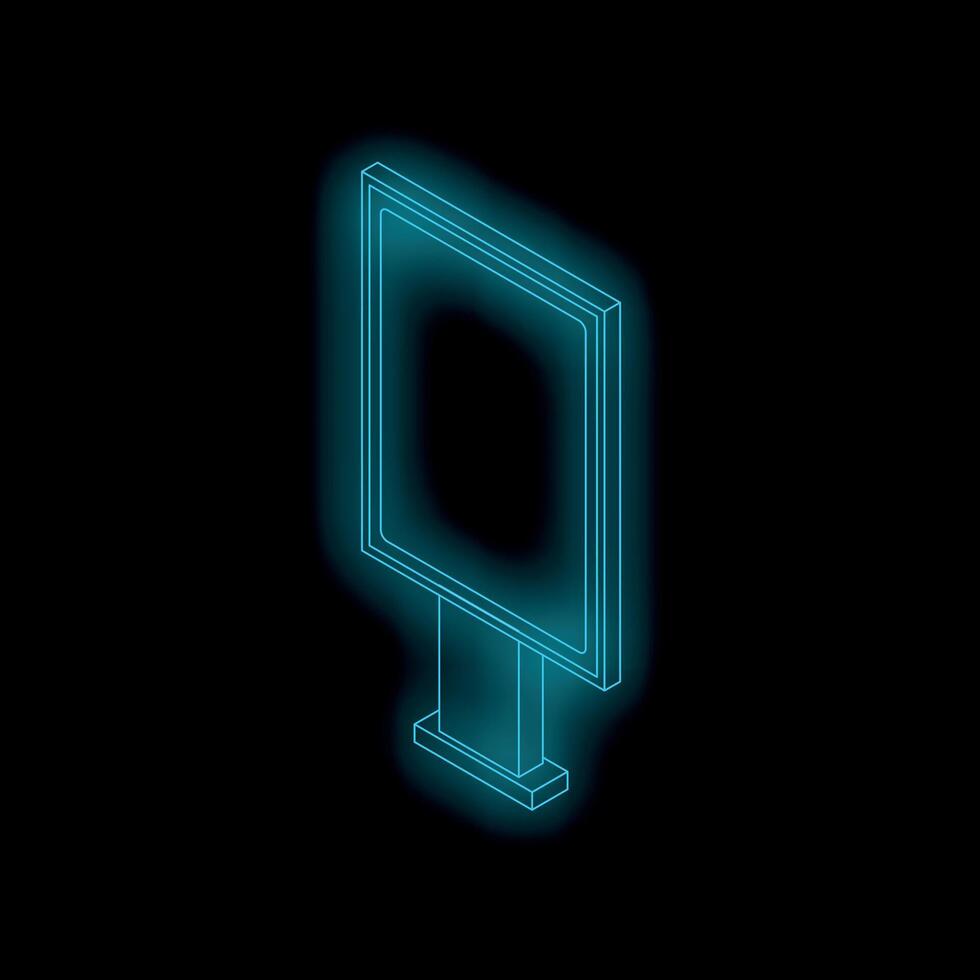 Blank glowing isometric billboard sign on a dark background vector