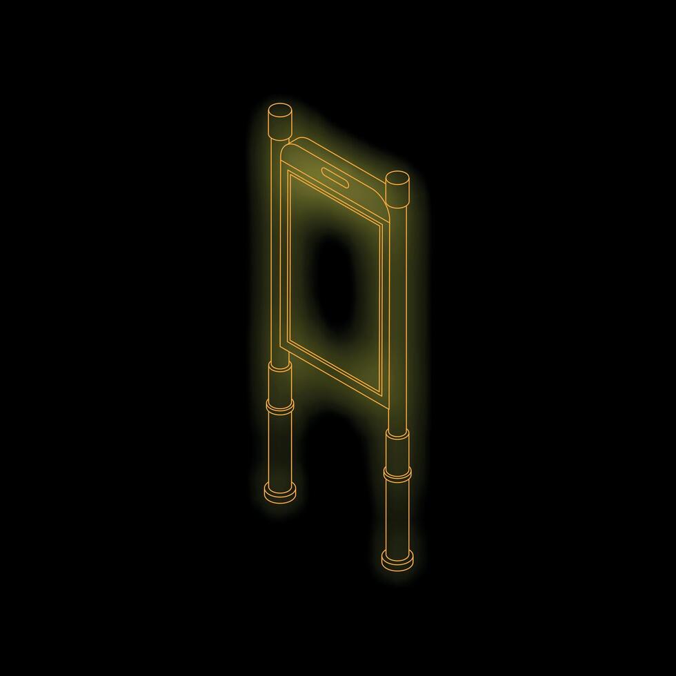 Neon yellow street billboard displaying mobile phone screen standing on two legs isometric view vector