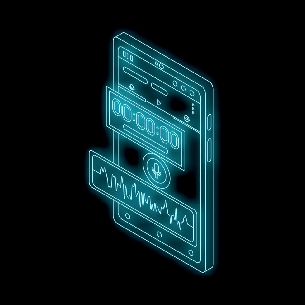 Smartphone recording audio message with timer and soundwave displayed vector