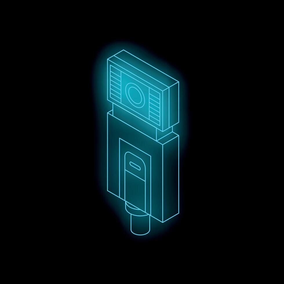 Neon usb flash drive glowing on black background vector