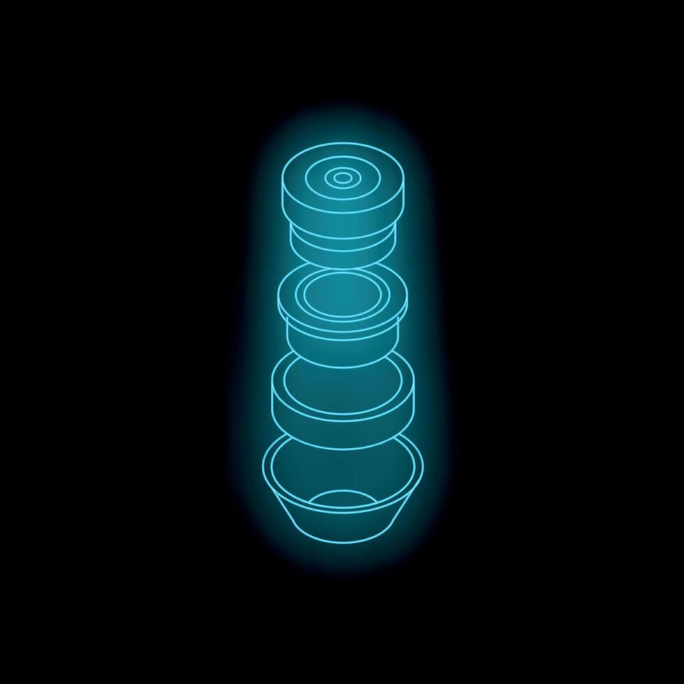 Neon style bearing exploded view glowing on black background vector