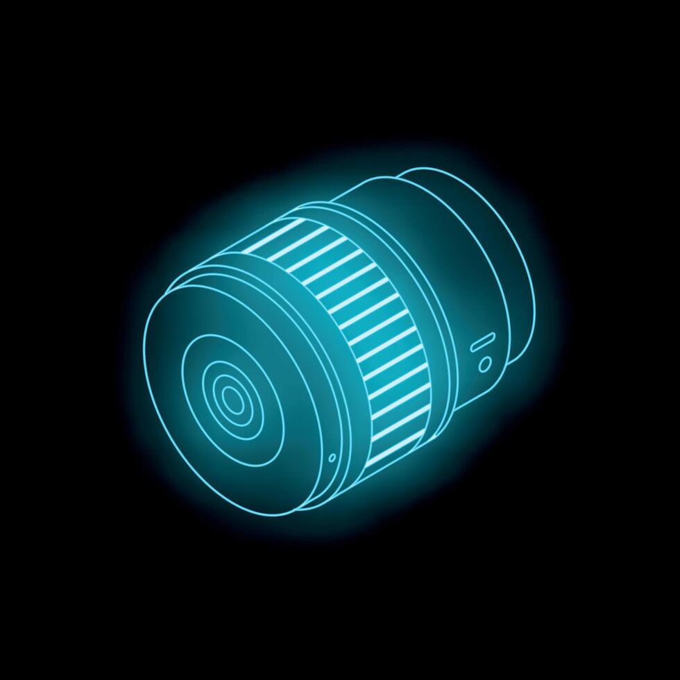 Glowing neon camera lens embracing modern photography technology vector