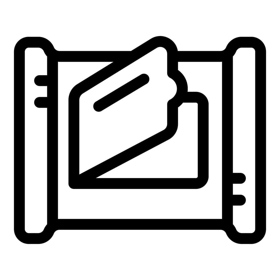Wet wipes package with open lid showing single wipe being pulled out vector