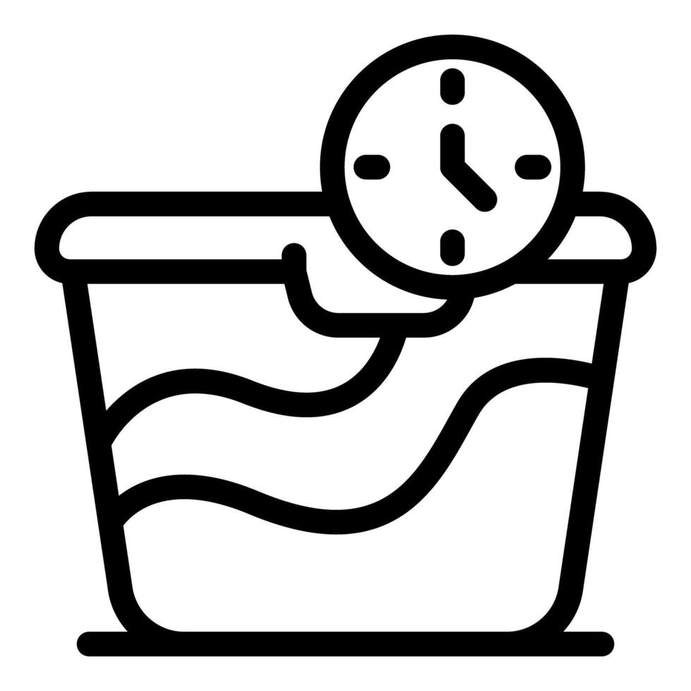 Soaking laundry in basin with clock showing washing time vector