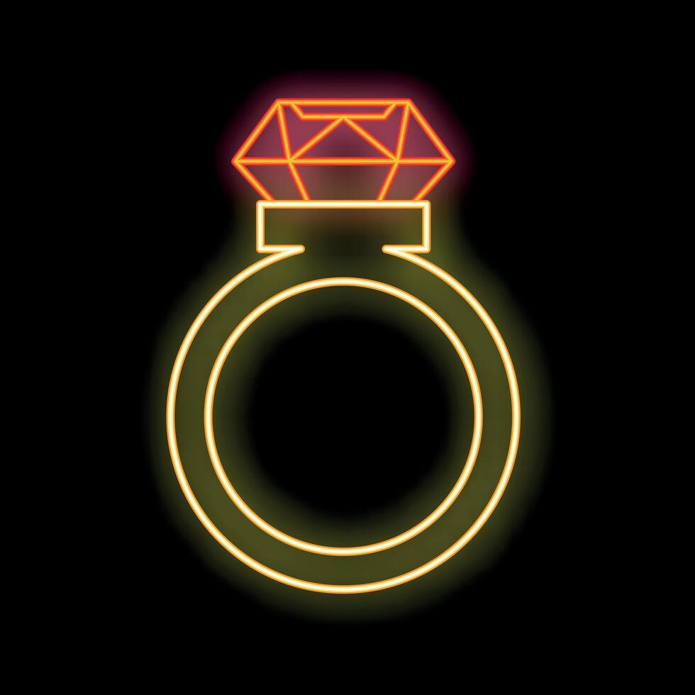 Neon sign depicting engagement ring glowing on black background vector