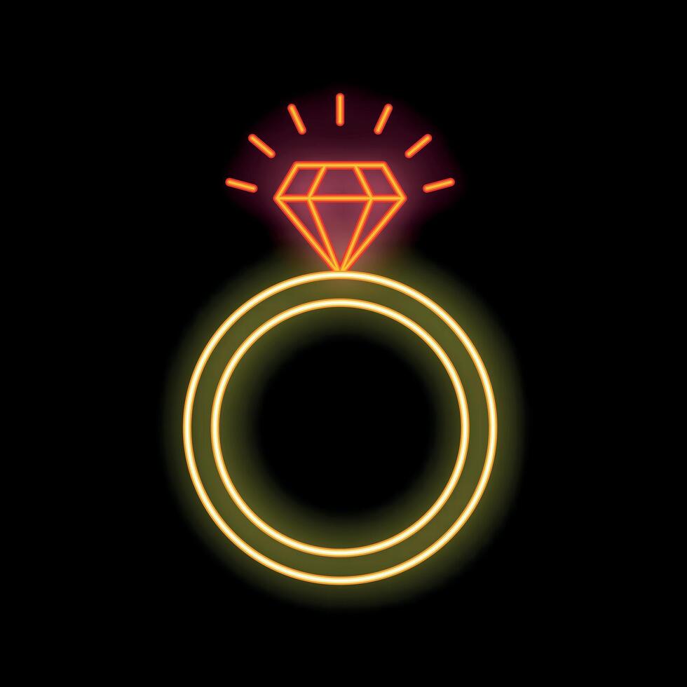 Neon icon of a diamond ring shining in the dark vector