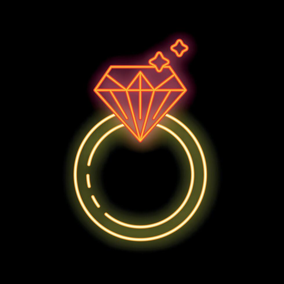 Neon sign of a diamond ring shining brightly in the dark vector