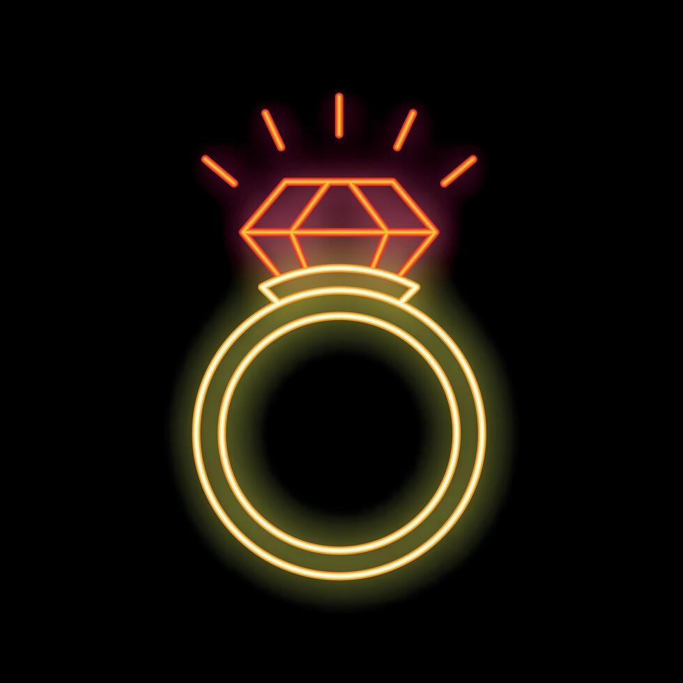 Neon sign depicting a diamond ring shining in the dark vector