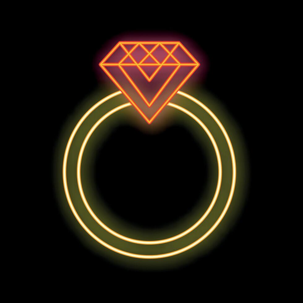 Neon glowing ring with diamond on a black background vector