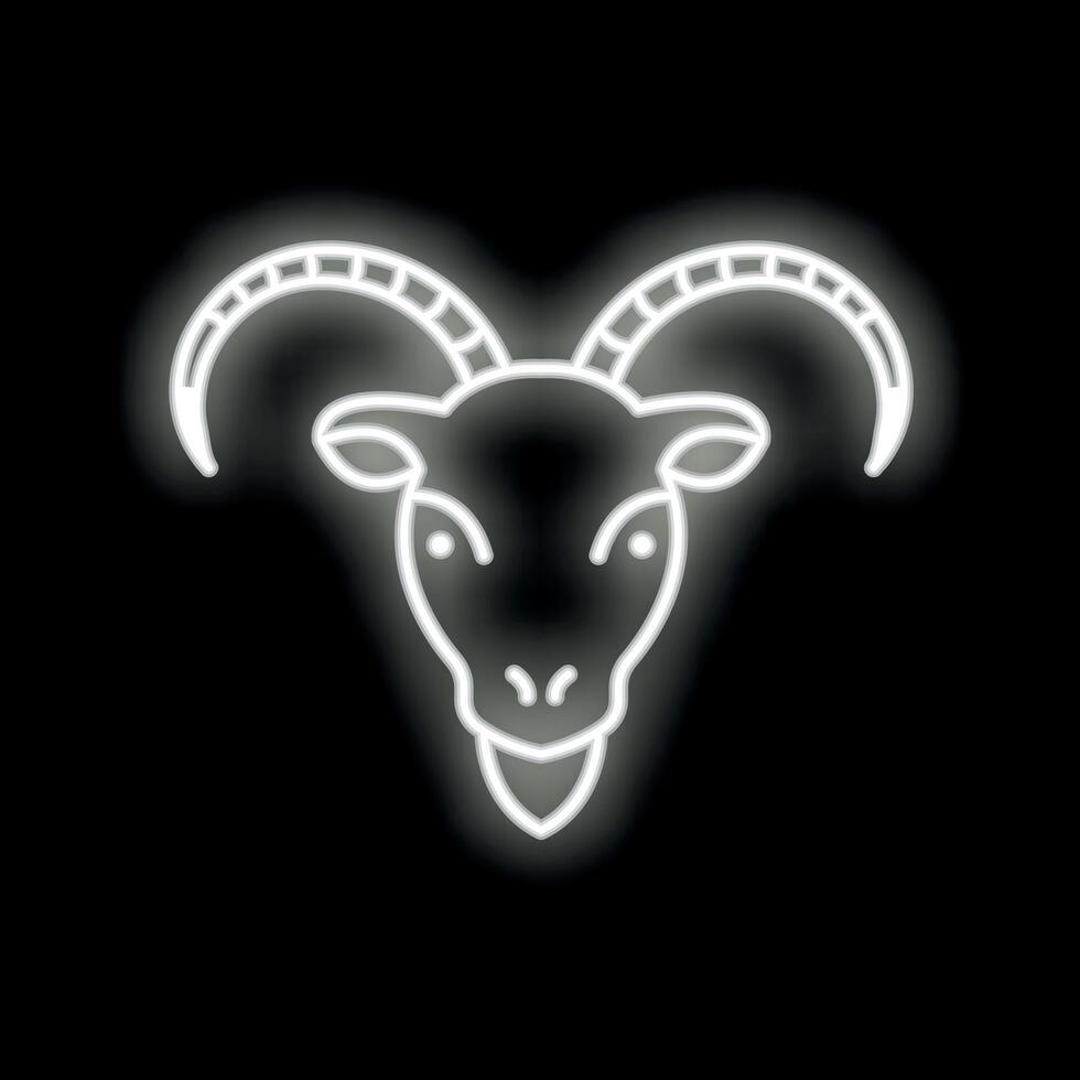 White neon sign showing a capricorn goat head on black background vector