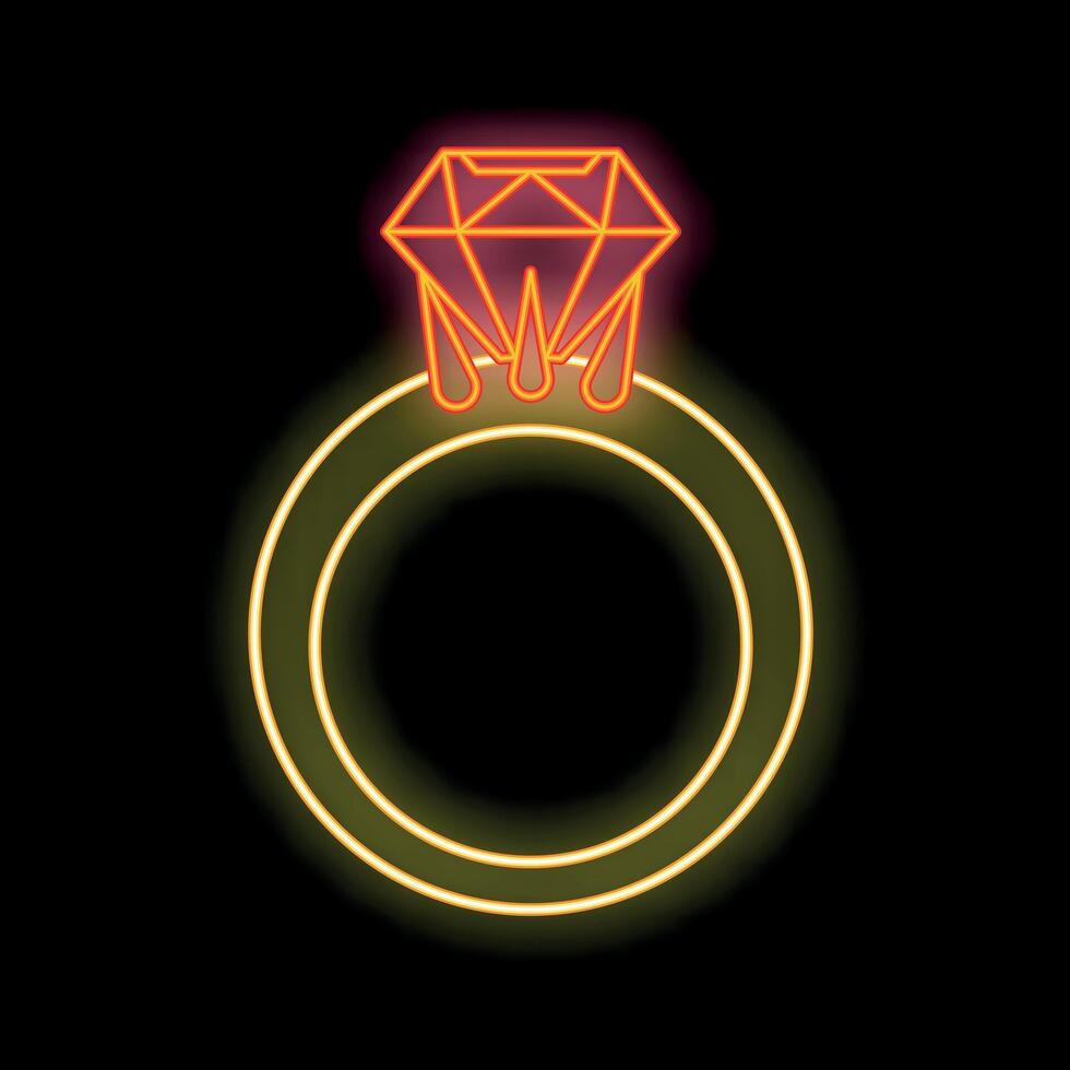 Neon sign of a diamond ring shining on black background vector