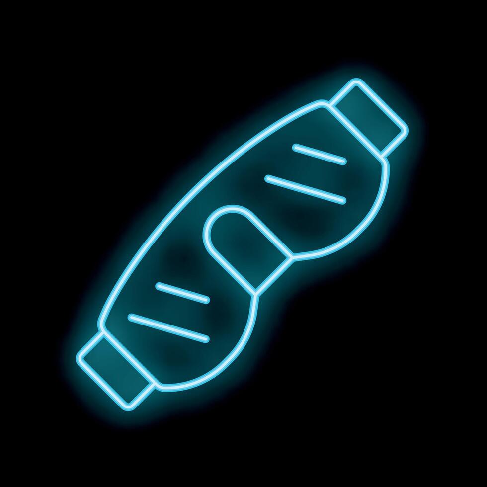 Neon blue sleeping eye mask glowing on black background vector